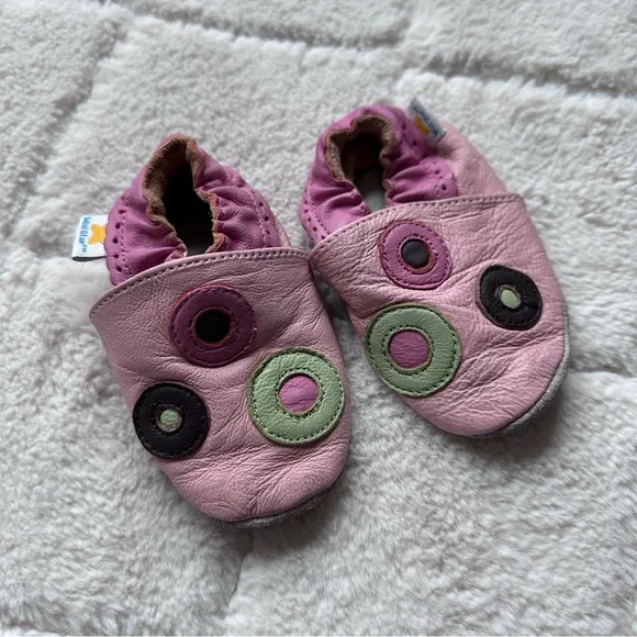 Ministar Shoes Mini Star Pink Circles Leather Infant Shoes